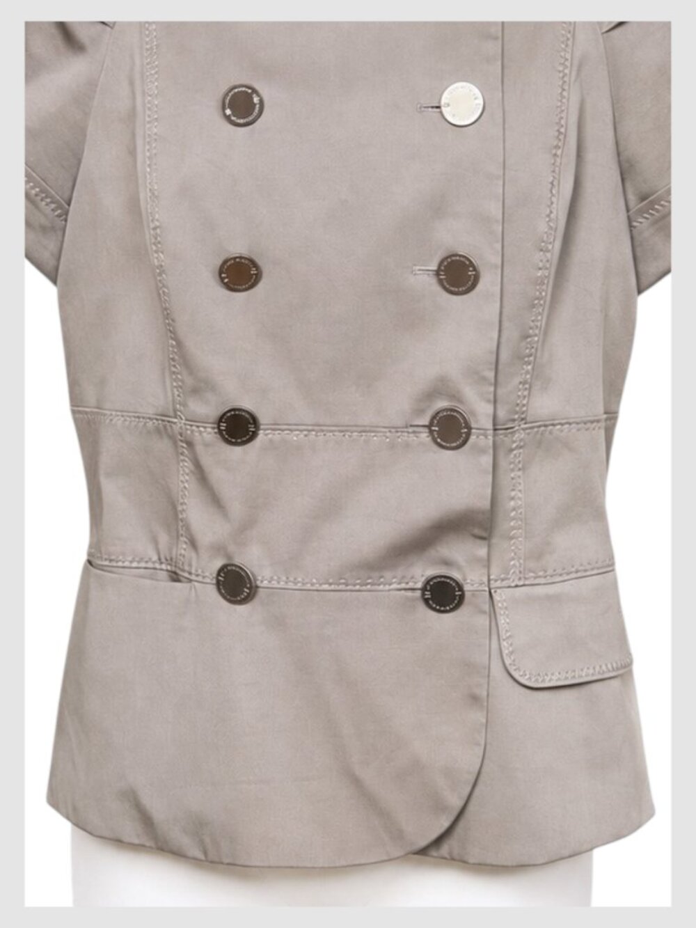 BCBGMAXAZRIA Double-Breasted Mock Neck Blazer Top Taupe Beige M - Picture 5 of 14